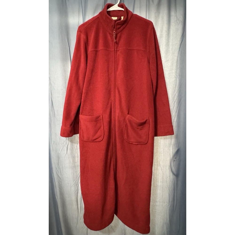 LL Bean Vintage Womens Winter Fleece Zip Up Housecoat Robe Size Med Petite Red